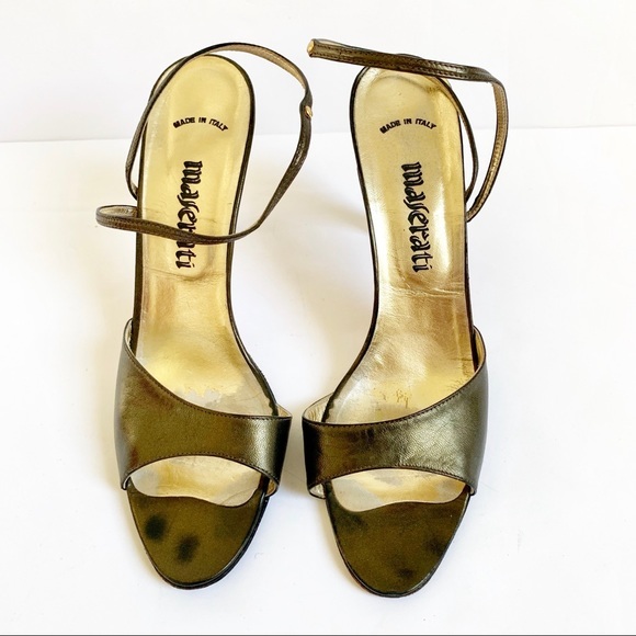 Italian Maserati Leather Slingback Open Toe Heels - Picture 2 of 8